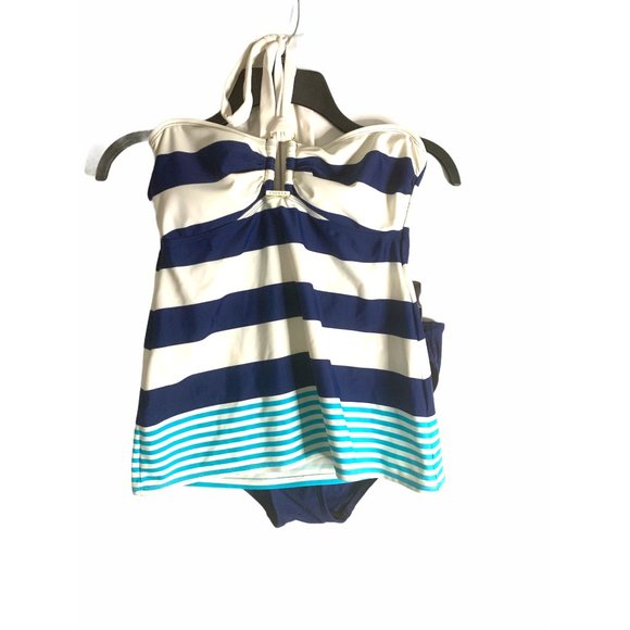 Lauren Ralph Lauren Bandeau Tankini Blue White 8 - Picture 8 of 8